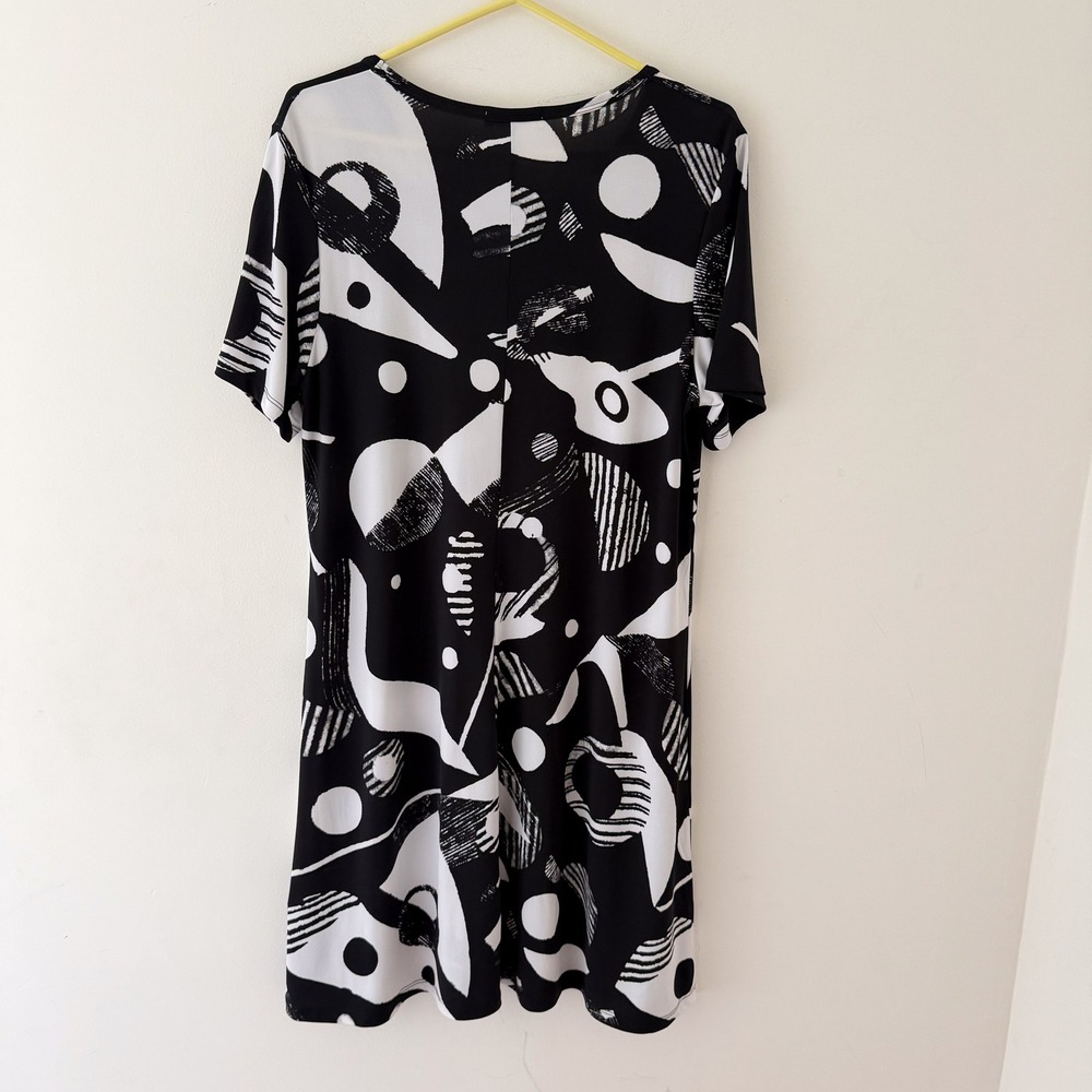 Jess & Jane Abstract Print Shift Dress Womens Large Lagenlook Art to Wear Black - Picture 2 of 7